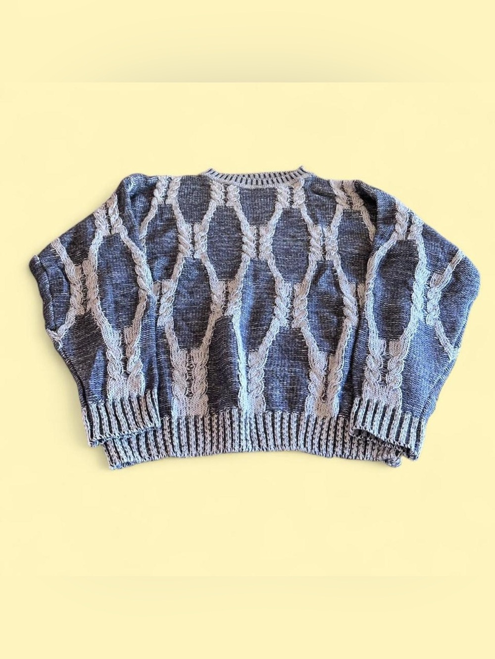 Vintage Bench Cable Knit Sweater Gray Cream Textured Coogi Style Men’s L